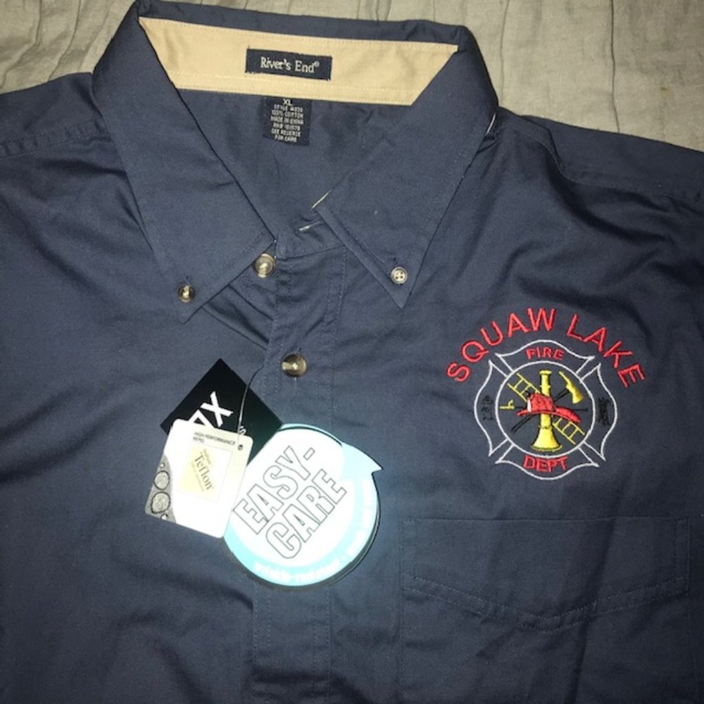 NWT Squaw Lake Fire Dept Embroidered Men's Shirt Wrinkle Resistant Teflon XL